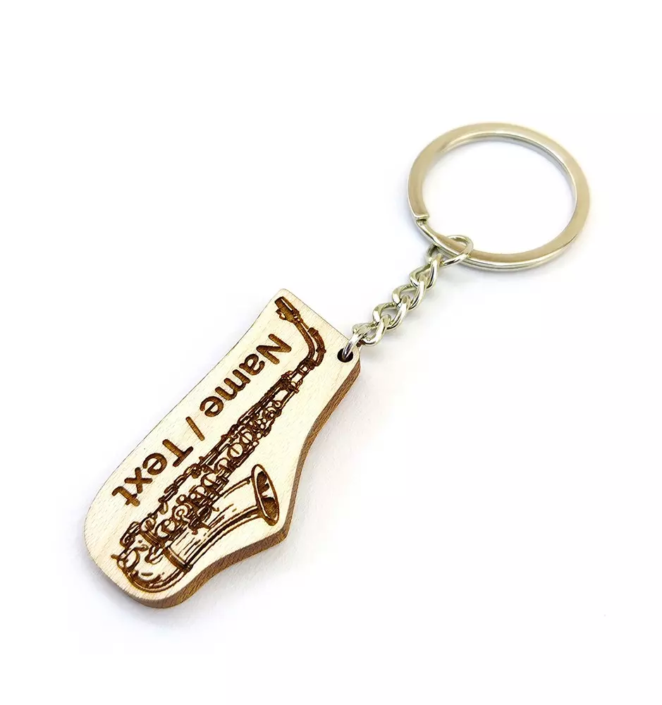 Saksofon - obesek za ključe z besedilom po meri - darilo za igralce saksofona.