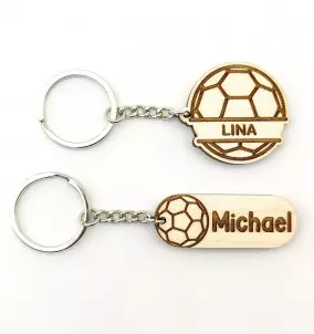 Personalized Handball keychain with an engraved name of your choice. The picture shows both designs available.