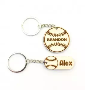 Personalized Baseball keychain with an engraved name of your choice. 2 designs are available. Gift for baseball players.