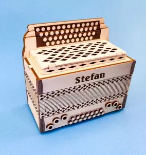 Personalized Wooden Money Box in the Shape of an Accordion. Gift for accordion players.