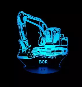 Personalized 3D LED lamp in the shape of an excavator. Great gift for kids.