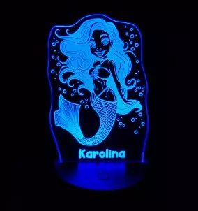 Mermaid 3D LED Night Light / Lamp With Custom Name. Great Gift for Kids.