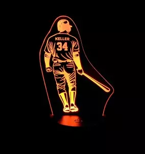 Baseball - LED night light in the shape of a baseball player with the name and number of your choice.