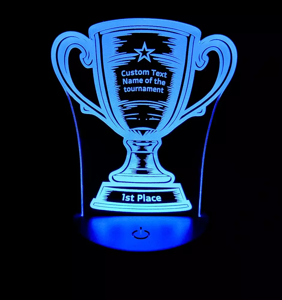 Trophy 3D LED Night Light / Lamp With Custom Text - Unique Gift For Special Achievements