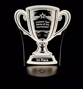 Trophy 3D LED Night Light / Lamp With Custom Text - Unique Gift For Special Achievements