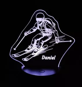 Skier 3D LED Night Light / Lamp With Custom Name - Gift For Skiers
