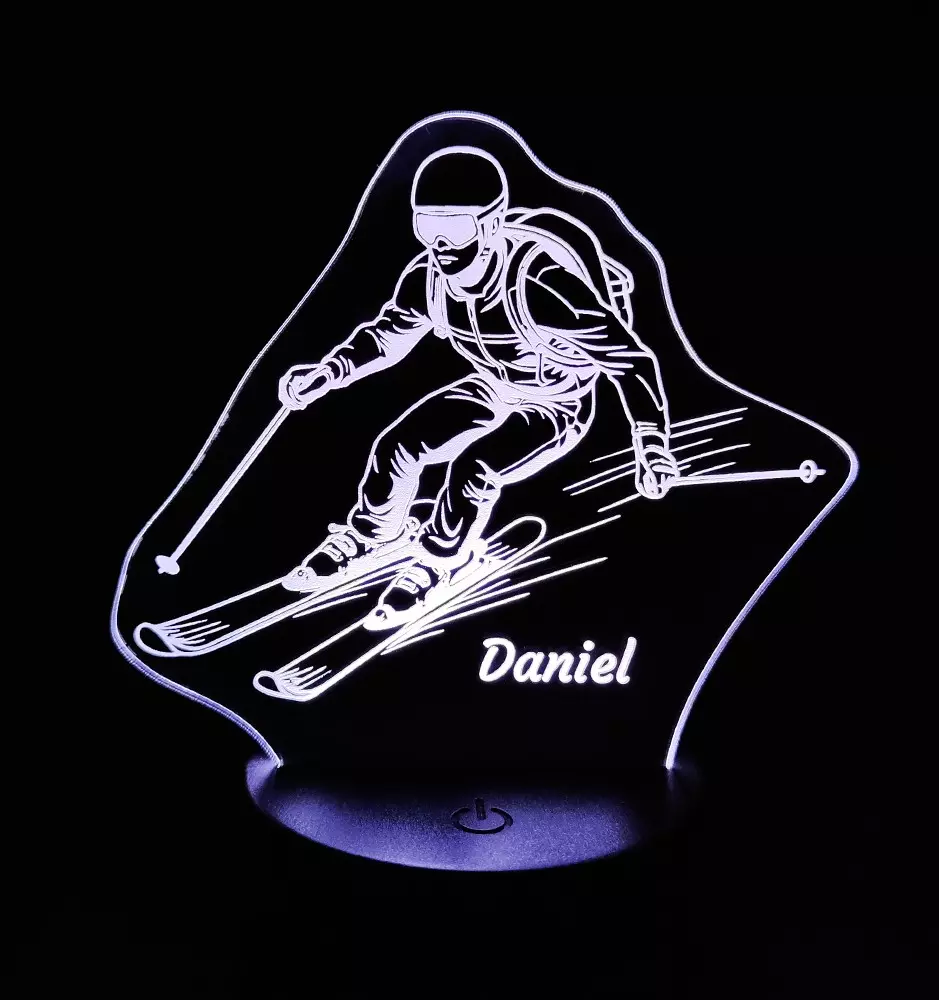 Skifahrer 3D LED Nachtlicht / Lampe mit individuellem Namen - Geschenk für Skifahrer