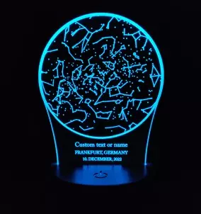Personalized LED night light with an engraved constellation of the special moment and an inscription of your choice.