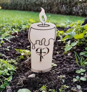 Eco-friendly Wooden Candle With Custom Text. Unique Grave decoration.