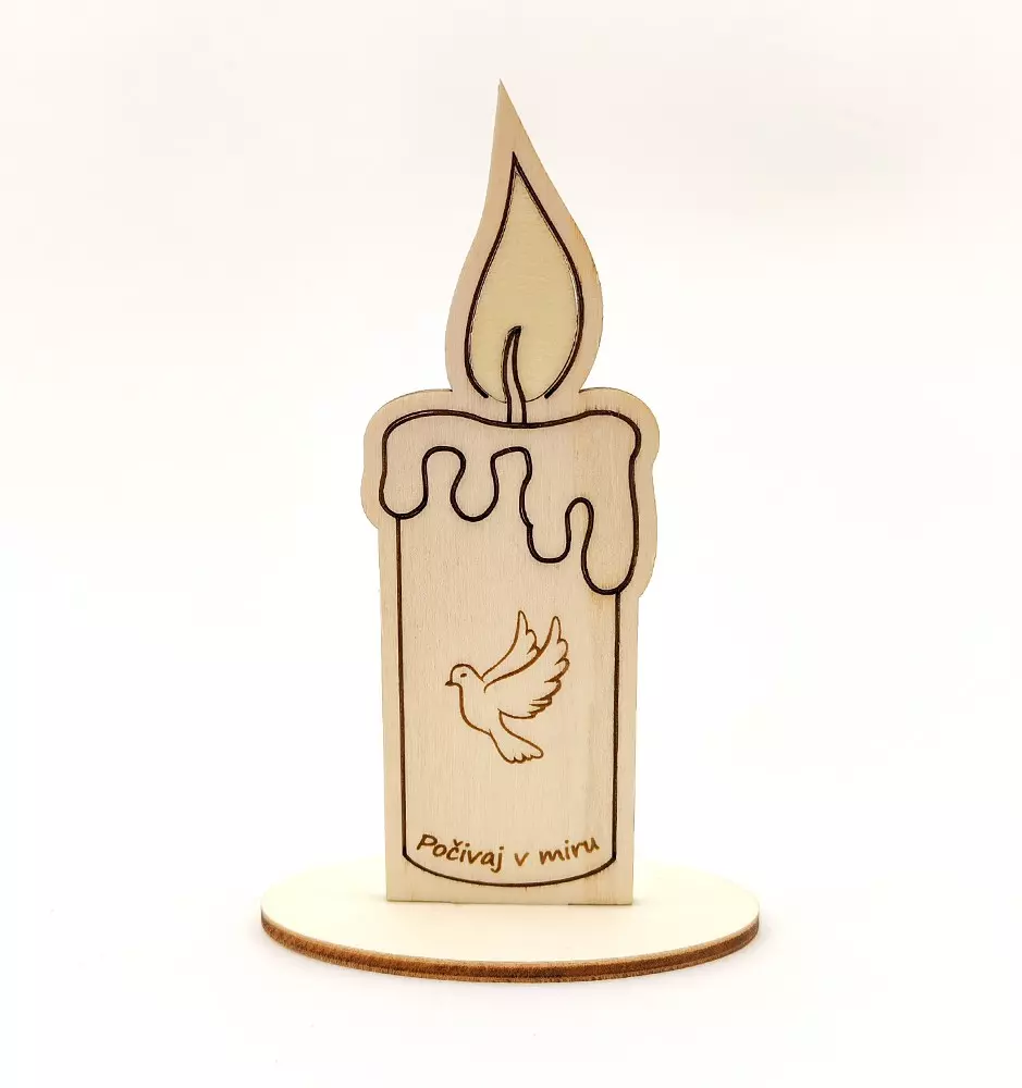 Lesena sveča s stojalom - Angel, Vrtnica, Ptica miru-Lesene sveče-Pinedecor