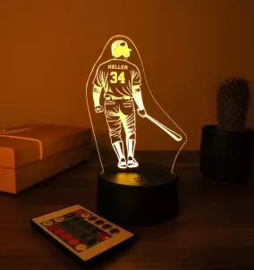 Custom Baseball Player Gift - LED Night Light WIth A Custom Name And Number.