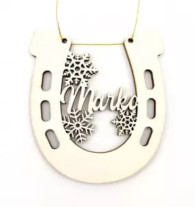 Personalized Christmas Ornament in the shape of a horseshoe - Wooden Christmas Decoration