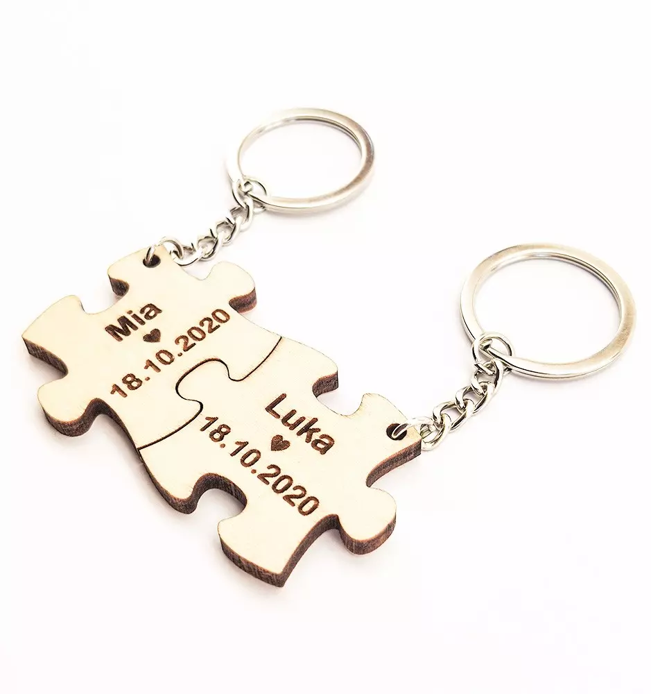 Personalized Interlocking Wooden Puzzle Keychain Set-Keychains-Pinedecor