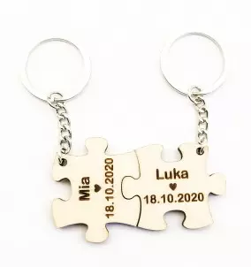 Personalized Matching Interlocking Puzzle Keychain Set - Couple gift idea