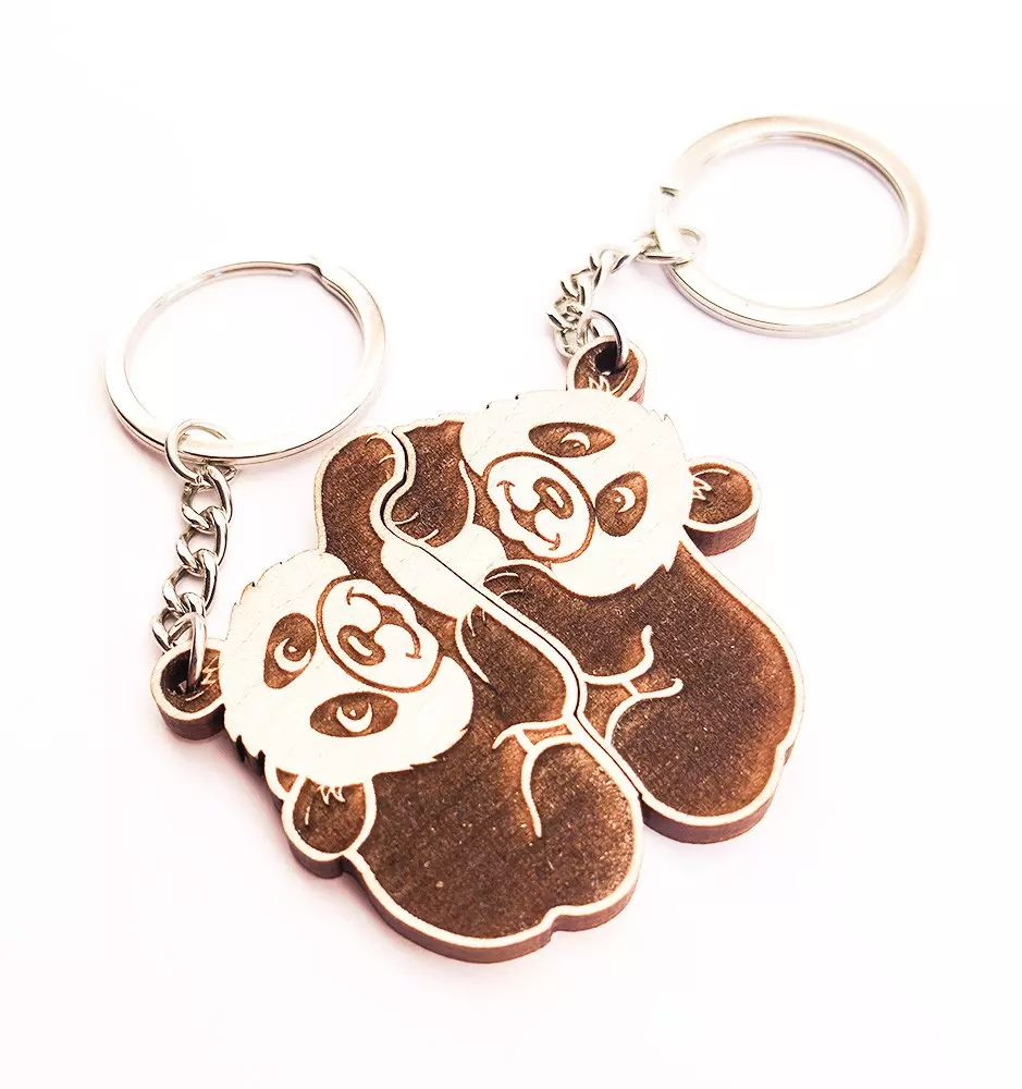 Porte-clés en bois personnalisés en forme de pandas - Design imbriqué-Porte-clés-Pinedecor