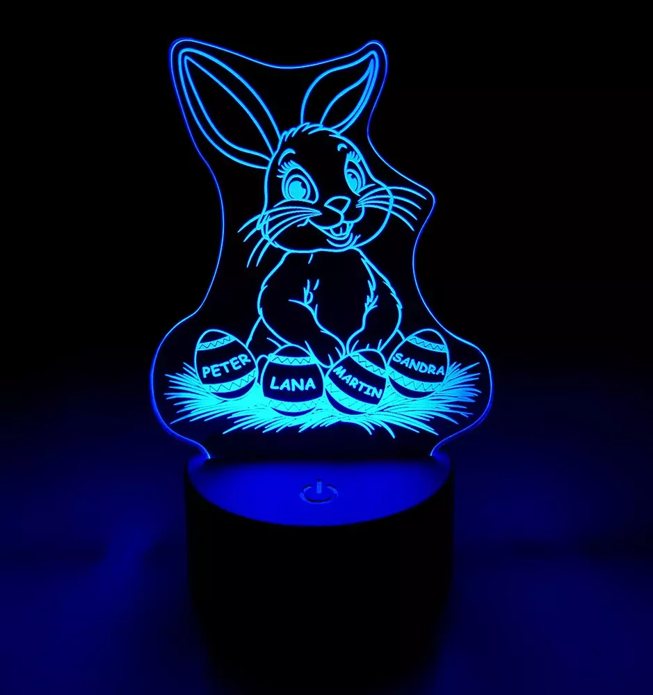 Veilleuse Lapin de Pâques personnalisée avec 4 prénoms-Veilleuses LED-Pinedecor