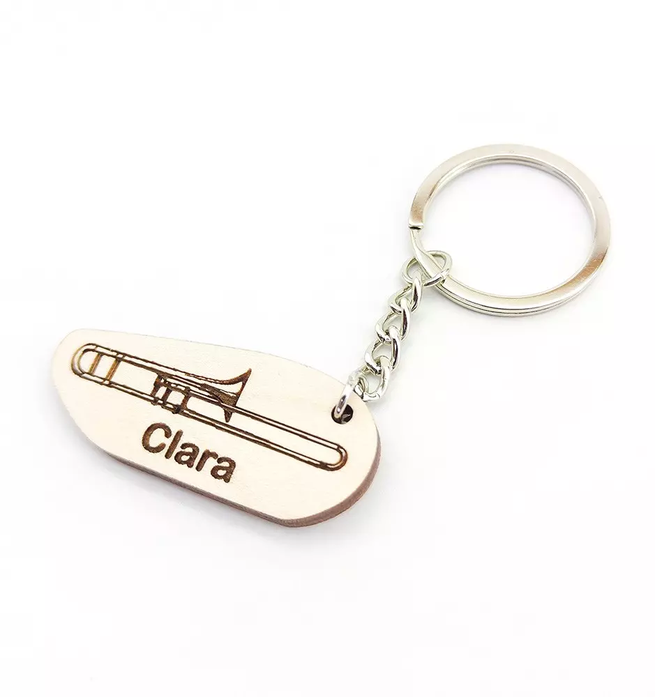 Porte-clés trombone personnalisé avec gravure – cadeau pour musicien