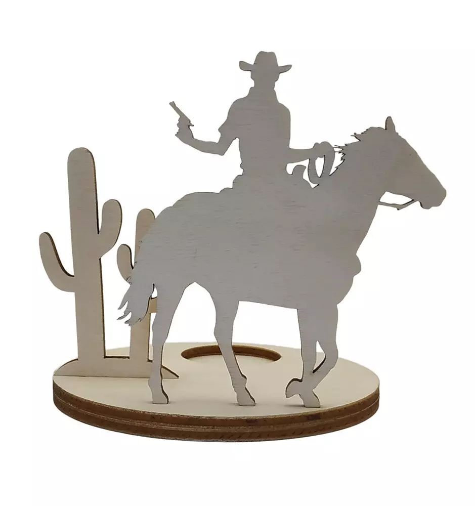 Unique Wooden Candle Holder / Stand Cowboy - Wild West