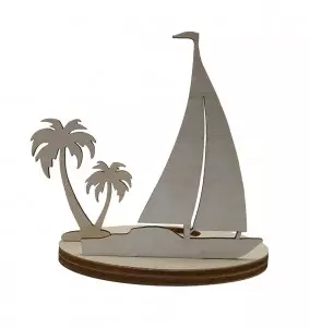 Unique Wooden Candle Holder / Stand Sailboat Sunset Island