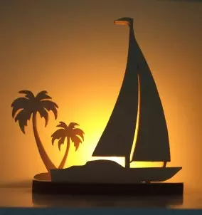 Unique Wooden Candle Holder / Stand Sailboat Sunset Island with Candle