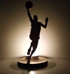 Unique Wooden Candle Holder / Stand Basketball Player Shooting - with lighted candle