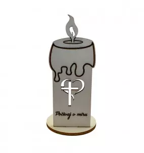 Wooden candle with Stand Inscription - Cross - All Saints Day