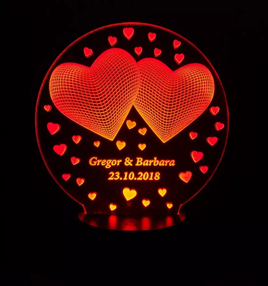 Personalized 3D LED Lamp - Hearts-LED Night Lamps-Pinedecor