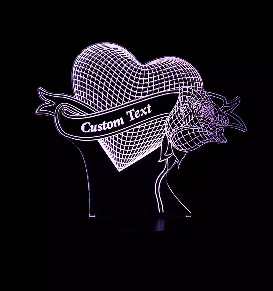Personalized 3D LED Lamp - Heart & Rose-LED Night Lamps-Pinedecor