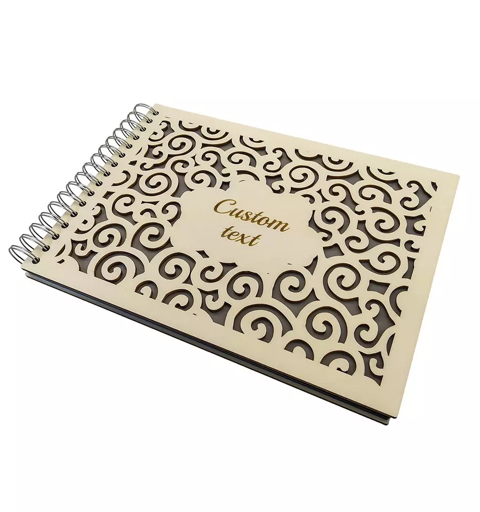 Personalized Photo Album With Custom Wooden Covers - Cloud Design