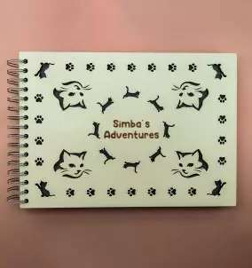 Personalized Cat Photo Album With Custom Wooden Covers - Kitty Design