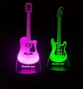 Veilleuse LED 3D Guitare personnalisée - Lampe de nuit RGB acoustique/électrique