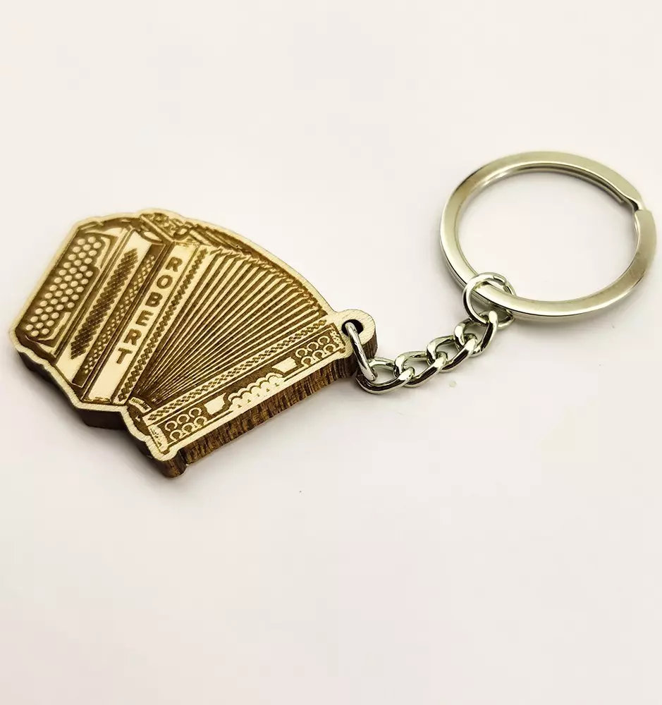 Personalized Accordion Keychain -Wooden With Custom Engraving