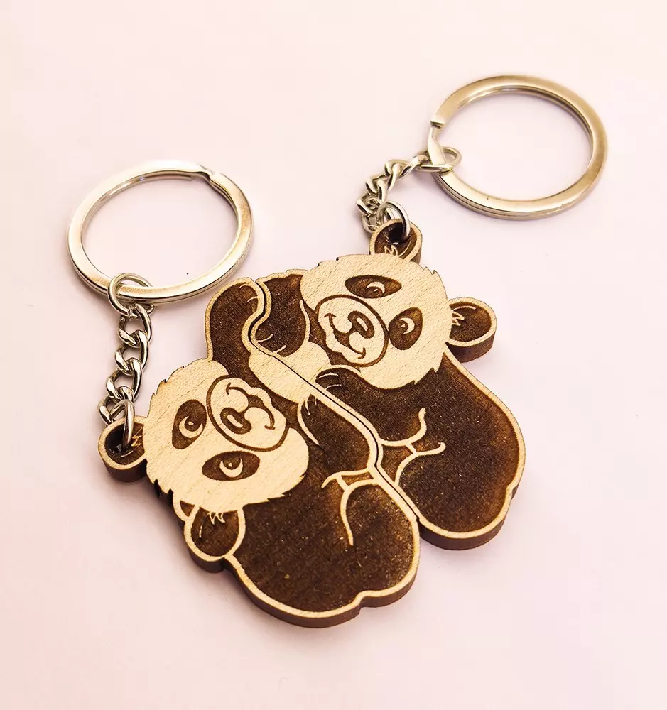 Matching Interlocking Pandas Keychain Set - Personalized name engravings