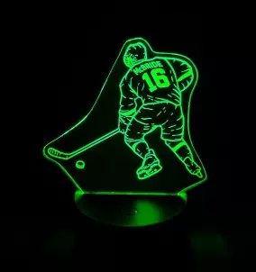 Personalized Hockey Player Night Light - Customizable 3D LED Lamp in Green Color. Choose name and number on the jersey.