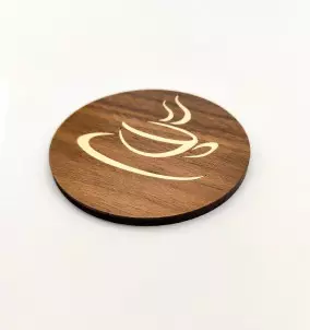 Kaffeeuntersetzer aus Holz für Kaffeetasse. Einzigartiges Intarsien-Design