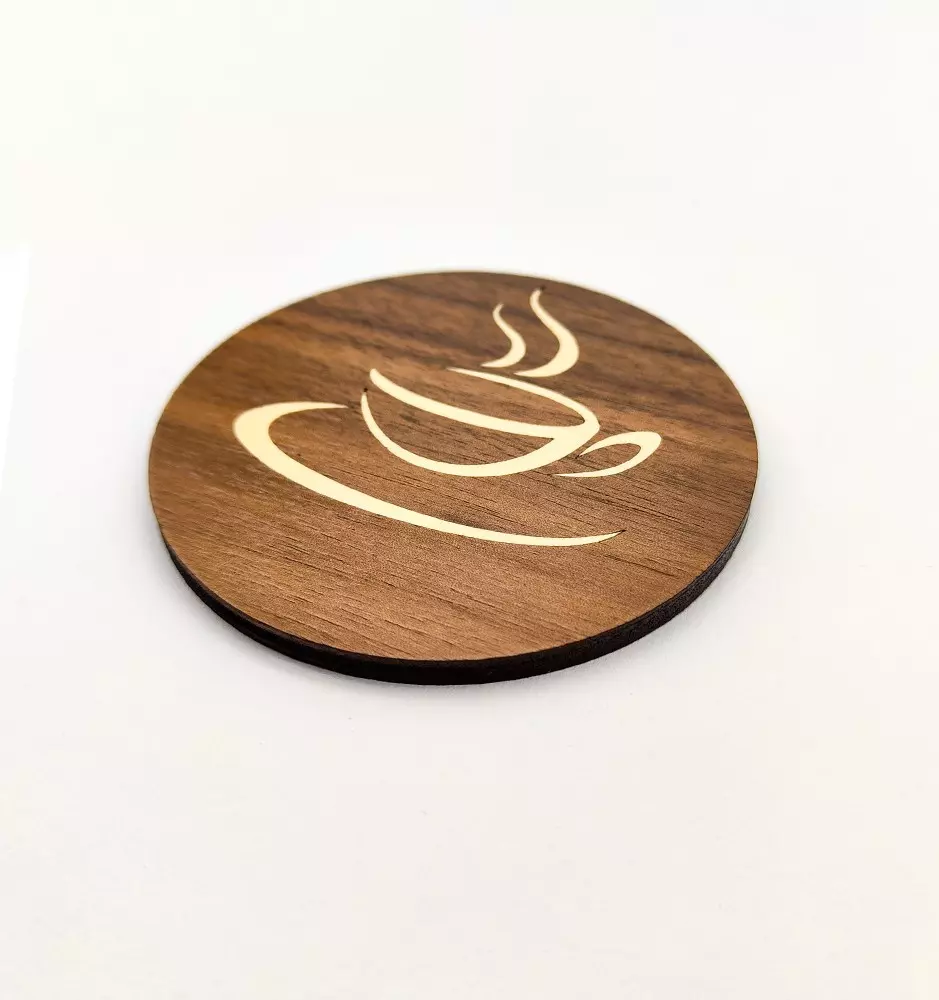 Kaffeeuntersetzer aus Holz für Kaffeetasse. Einzigartiges Intarsien-Design