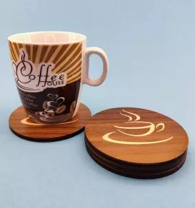 Tasse en Bois/Dessous de Verre - Marqueterie Design Café