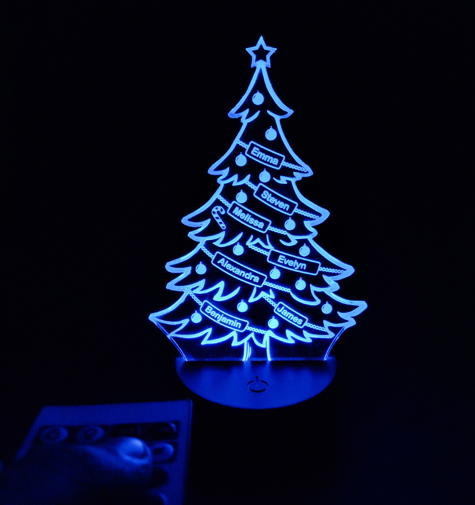 Personalized LED Christmas Tree Night Light With Custom Names.