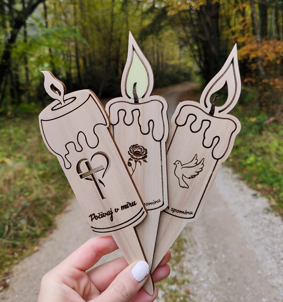 Wooden candle with inscriptions of your choice. Unique grave decoration.